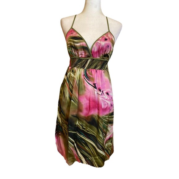 BCBGMAXAZRIA psychedelic Multi Spaghetti Ruffle open Back Maxi Dress Sizes XS/S - Picture 1 of 13